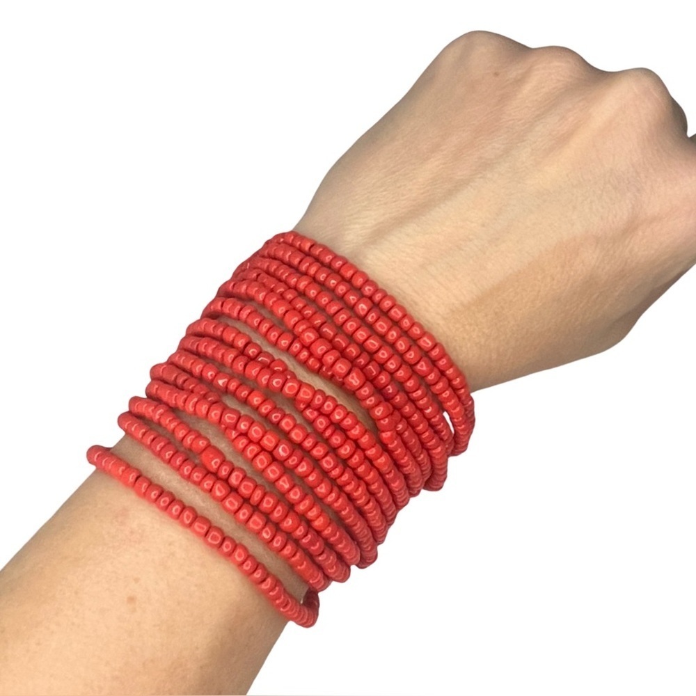Red Bohemian Bali Bead and Wood Bracelet